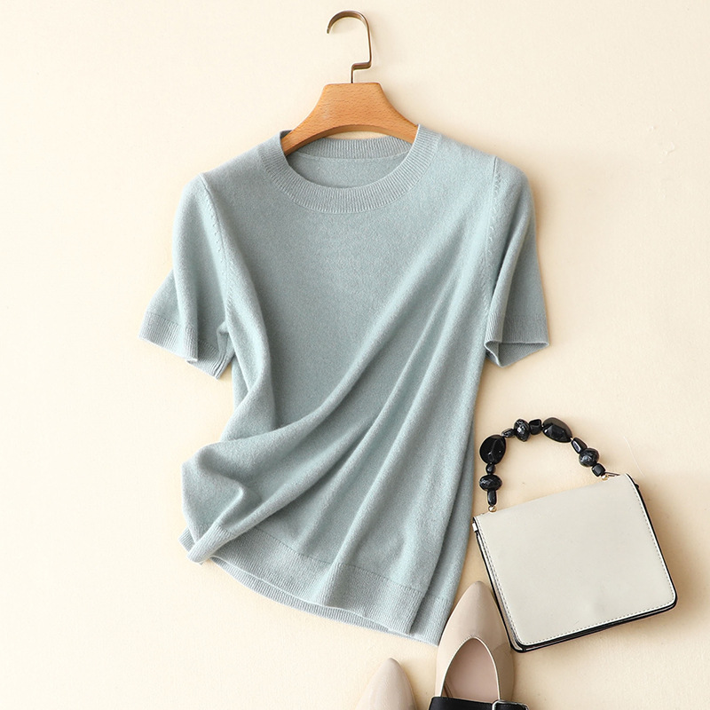 

spring summer new cew neck short sleeve basic soft sweater women high quality 100% cashmere pullovers, Purple
