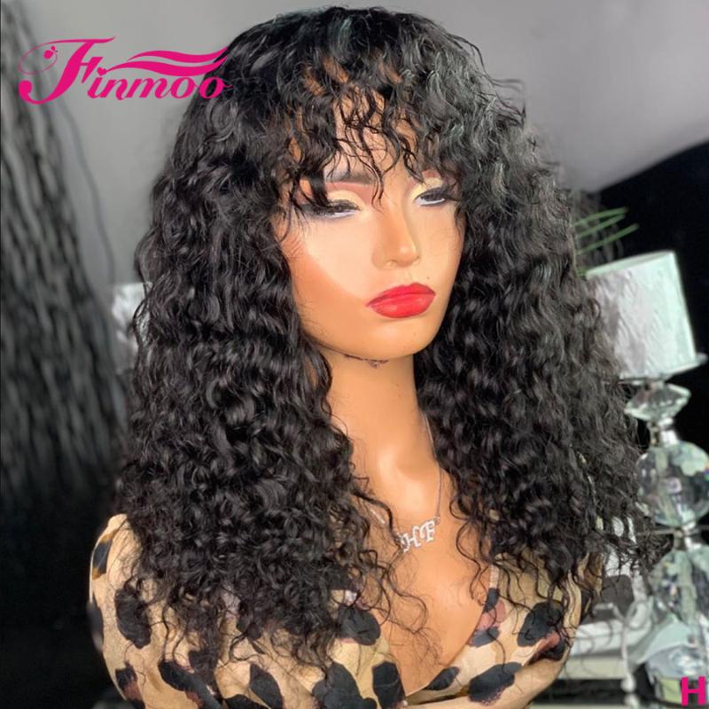 

13x6 Curly Wig With Bangs Lace Front Human Hair Wigs For Black Women Pre Plucked Remy Hair 360 Lace Frontal Wig 150%, As pic