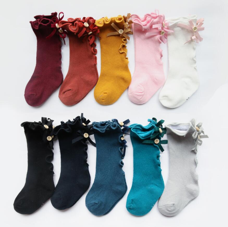 

10 Colors Kids Butterfly Princess Sock Girls Bow-knot Baby Girls Cotton Socks Bow Knit Knee High Long Socks Children Ruffled socks 0-8Y, Mixed colors