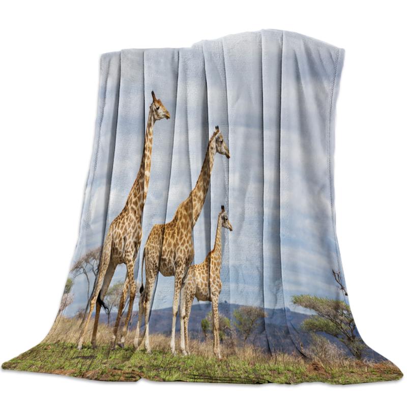 

Personalized Blanket Home Textile Giraffe African Grassland Flannel Weighted Blanket Warm Soft Throw Sofa Bed Travel Blankets