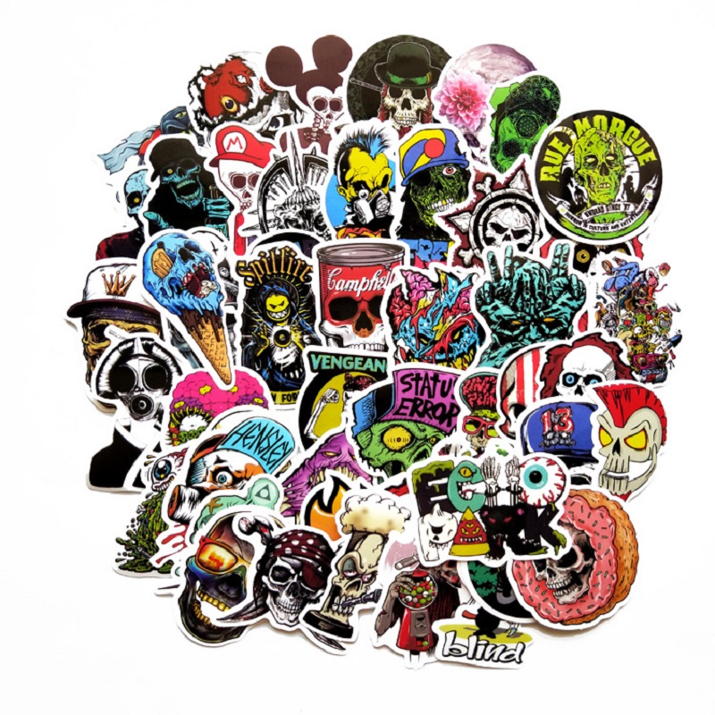 

DHL Waterproof Cool Stickers Pack 50pcs Sugar Skull Stickers Decals for Kids Laptop Cars Motorcycle Bicycle Luggage Graffiti Skateboard, Mix