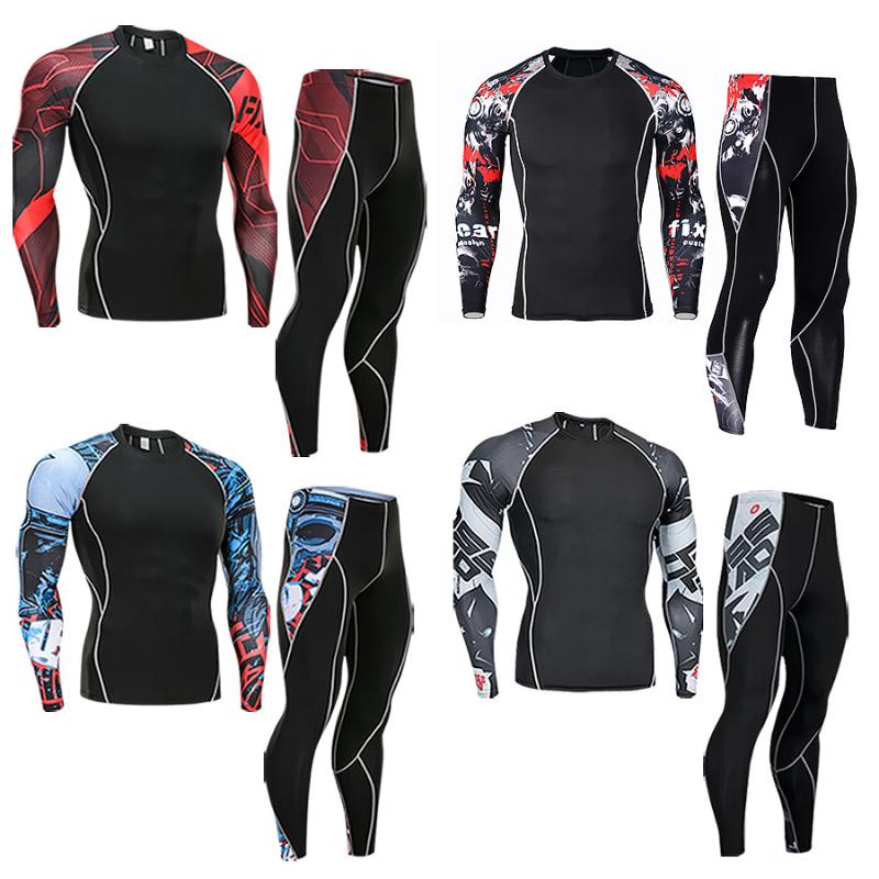 

Man Sports Suit Quick-drying Sweat Compression Training Fitness Kit Male Sportswear Jogging Running Clothes, 3-t shirt