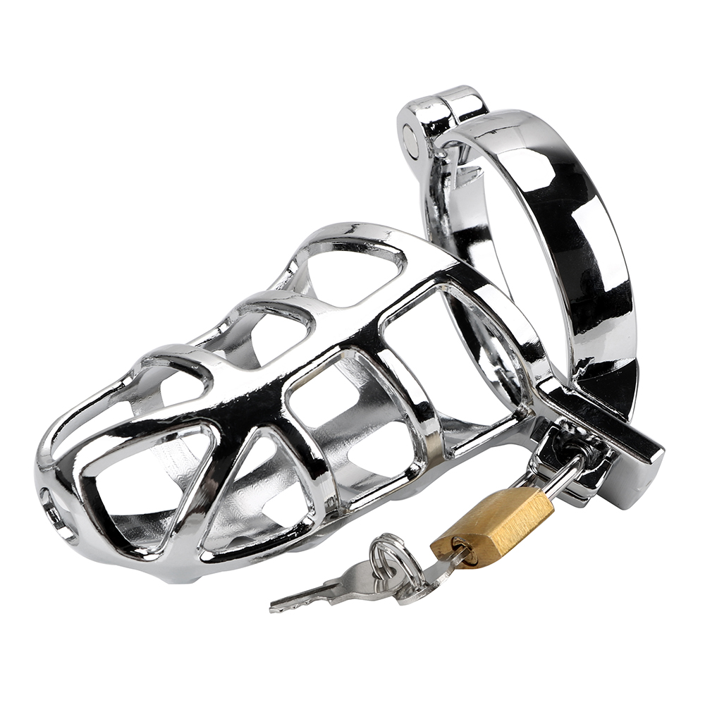 Male chastity device/Steel Chastity Cock Cage with 3 sizes Ring & Padlock Couple Sex Toys Prevent Eritation and Private Party Games-image-114756020