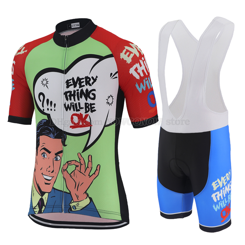 

Cartoon funny Everything Will BE OK Cycling Jersey Summer Men Road Bicycle Clothes Quick Dry Bike Shirts Breathable Racing Cycling Clothing, Men jersey