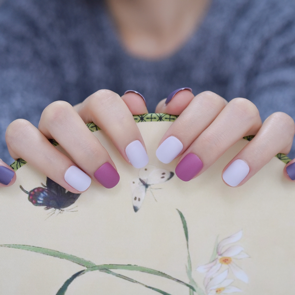 

Mix Color Fake Nails Press On Nude Rose Matte Adult Artificial False Nail Short Purple 24 Ct, L5094