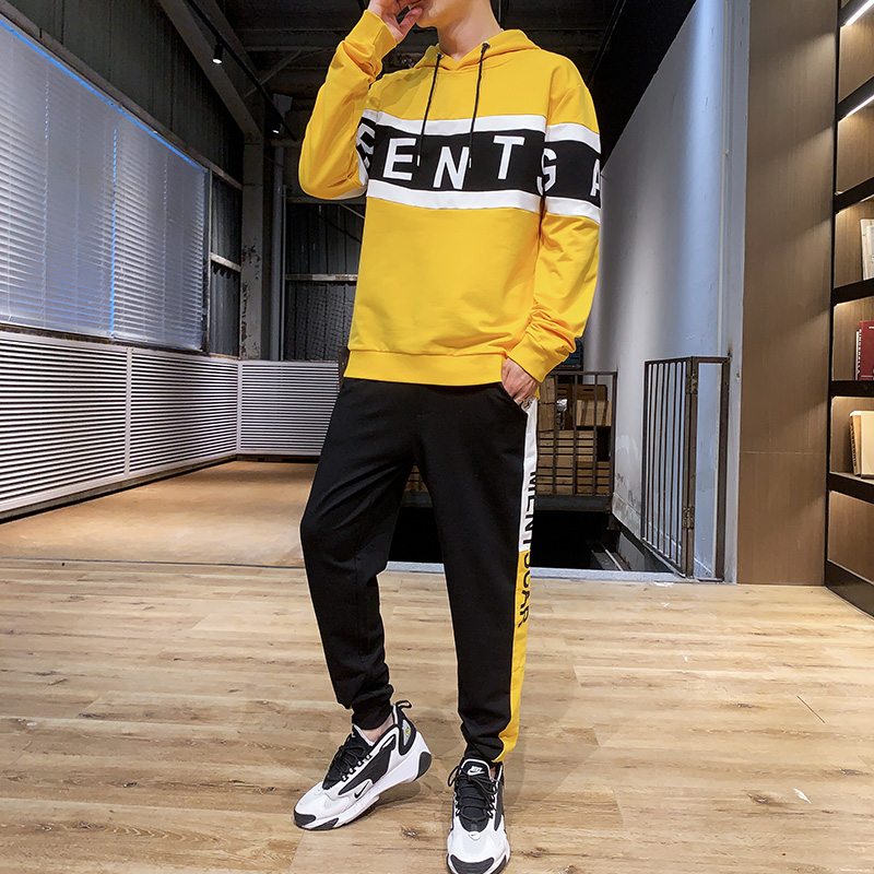 

Men's Casual Sports Suit Hooded Fashion Autumn Sweat Men 2 Piece Long Sleeve Set Sportwear Hommes Hoodie and Pants Jogger HH50TZ, Orange