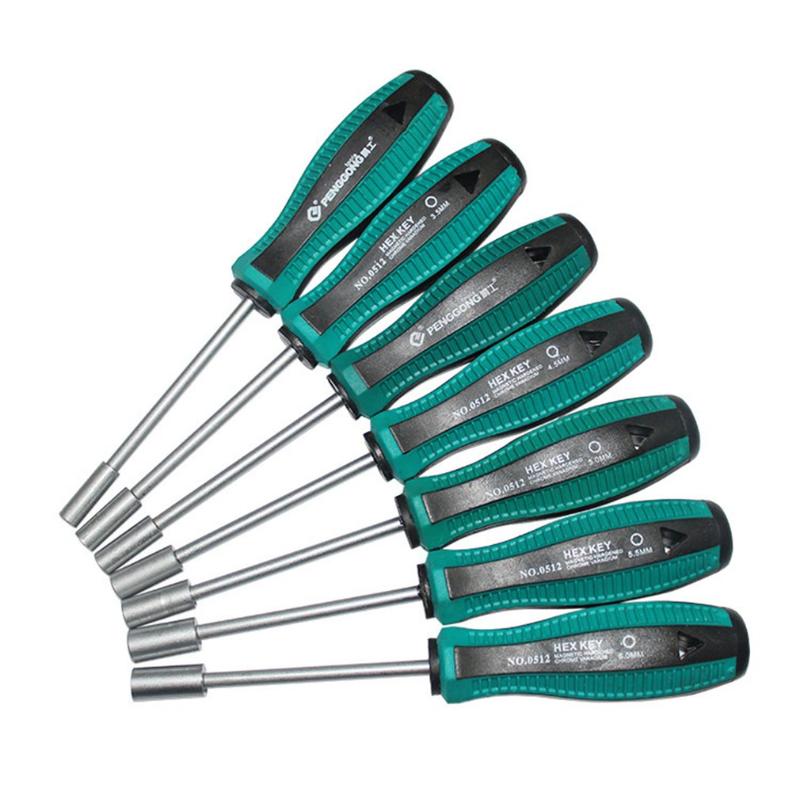 

0512 Portable 7pcs Hex Socket Sleeve Metal Socket Driver Wrench Screwdriver Hex Nut Key Nut Driver Professional Hand Tool