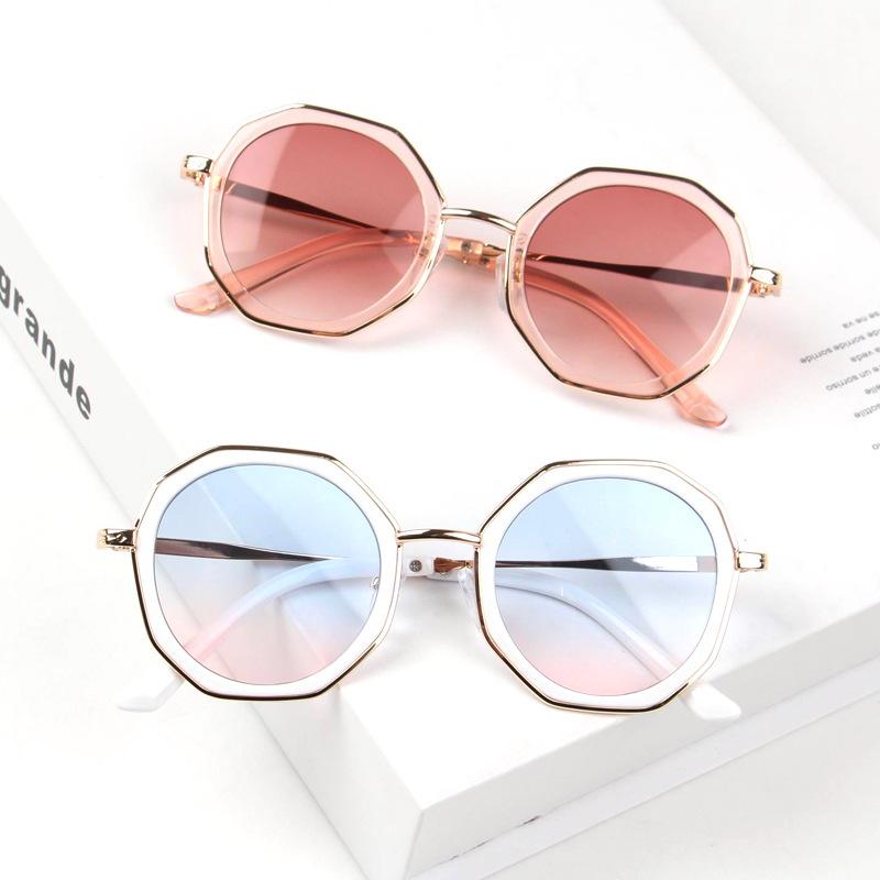 Surdimensionné enfant polygone lunettes de soleil pour bébé Vintage irrégulière métal enfants lunettes de soleil garçon filles grand cadre infant