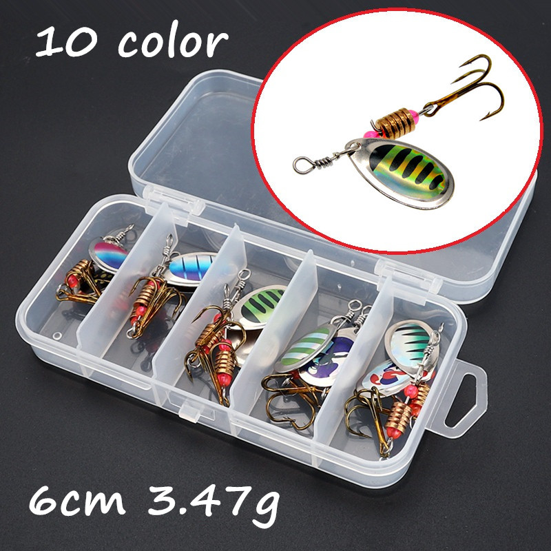

10pcs/box Spinner Metal Baits & Lures 10 Colors 6cm 3.47g 6# Fishing Hooks WL_145