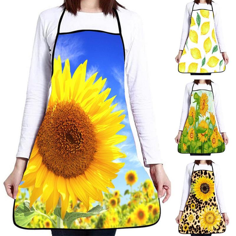 

Sunflower Print Women Oil Water Proof Home Kitchen Restaurant Cooking Work Baking Cleaning Apron