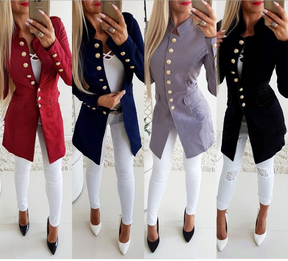 Women Slim Coats Winter Wool Blend Stand Collar Solid Single Breasted Casual S- XL Long Sleeve Europen American Fashion Outerwear & Coats