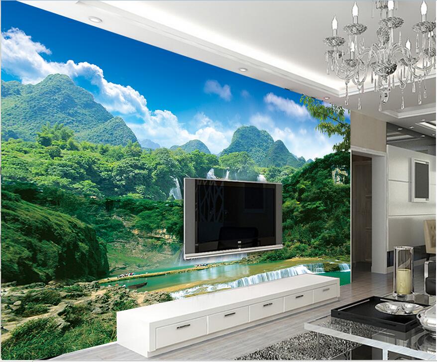 

WDBH 3d wallpaper custom photo Green alpine waterfall painting tv background living room Home decor 3d wall muals wall paper for walls 3 d, Non-woven