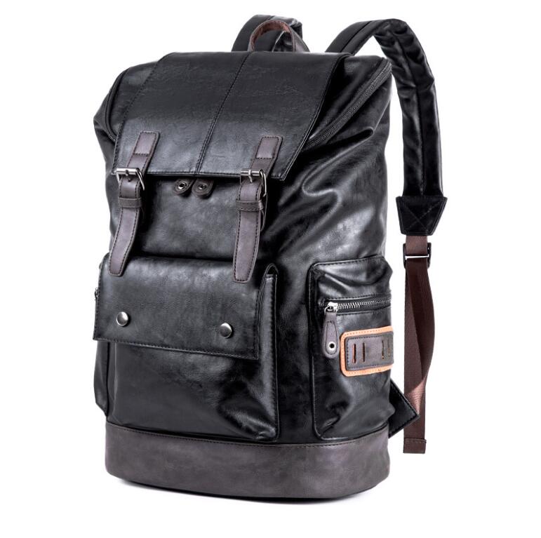 

leather sport backpack men Anti Theft Laptop backbags vintage Travel bagpack Male computer school bag for boys, Black