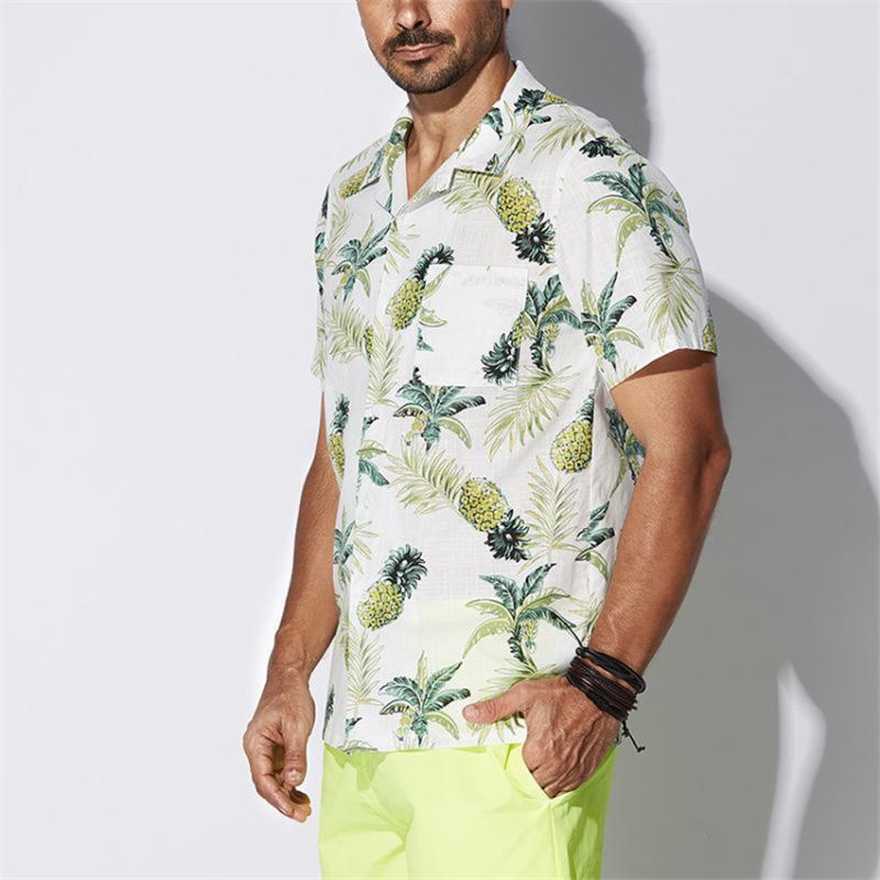 

2020 Summer Mens Shirts Short Sleeve Hawaiian Shirt Casual Men Top New Fashion pineapple Print Men Tops Shirt Men's Clothes 4XL, Yellow