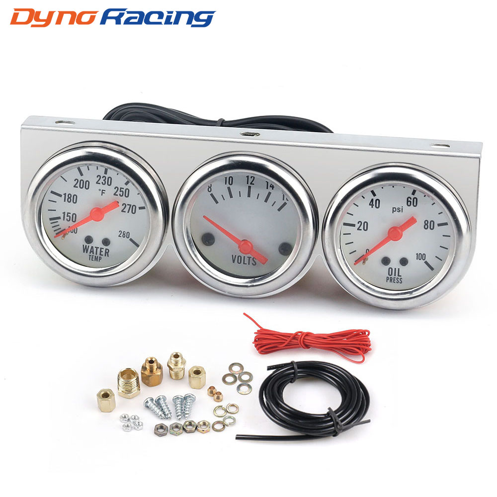 

Chrome 2inch 52MM Triple gauge kit Volt meter Water temp Temperature gauge Oil press Pressure Gauge Car meter