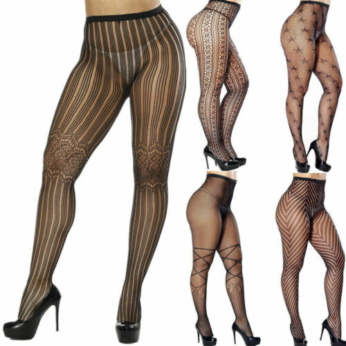 Le donne Donna Nero Mesh Rete Netto Modello Collant Collant Calze Sock