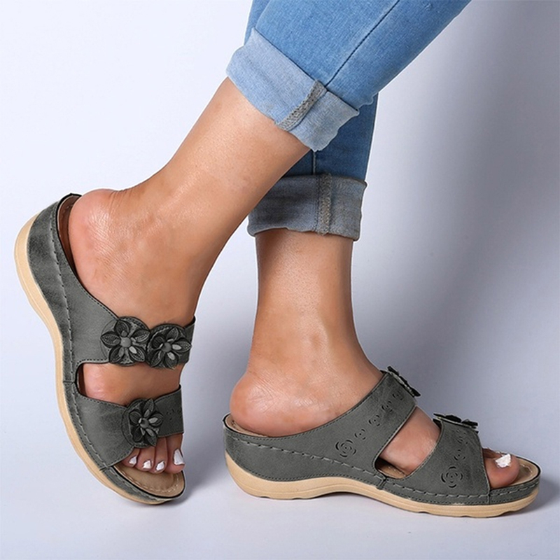

Women's Sandals High Quality PU Sewn Wedge Heel Roman Shoes Anti-slip Flowers Wild Women's Sandals, Green