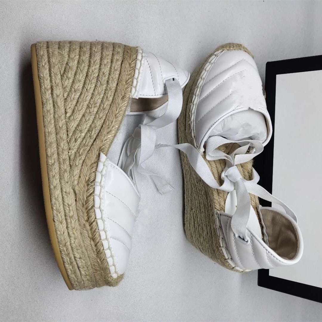 

Sexy Ankle Strap Black White Grosgrain Lace Up Calfskin Real Leather Platform Espadrilles Women Wedge Shoes size 35 to 41 tradingbear, Extra carton;not shoes