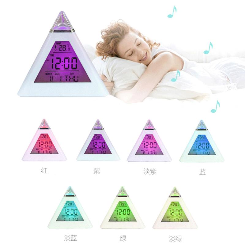 

best selling 2019 products 2PC LED Small PyramidDigital Alarm Clock Color Changing Night Light Table Clocks support dropshipping