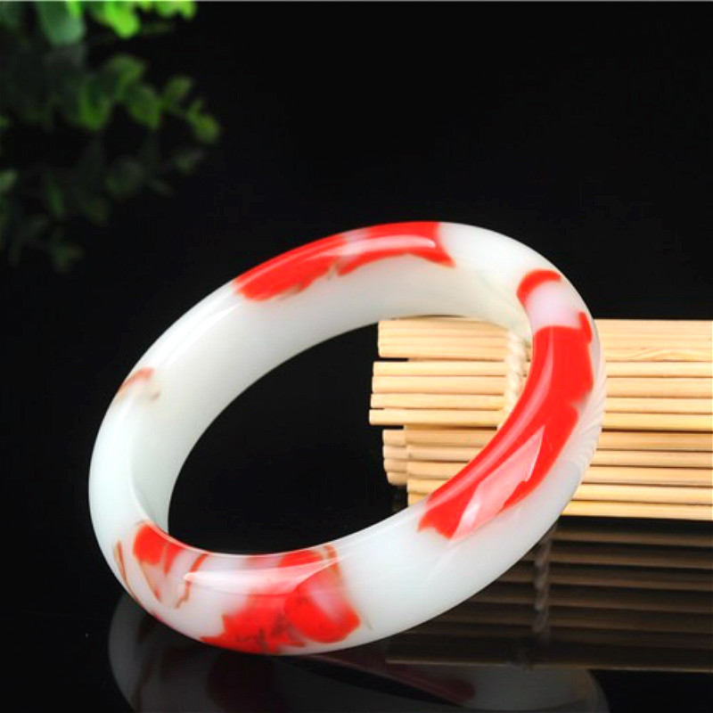 

Other Bracelets Natural Red White Jade Bangle Bracelet Genuine Hand-Carved Fine Jewellery Fashion Charm Accessories Amulet For Men Women Gif