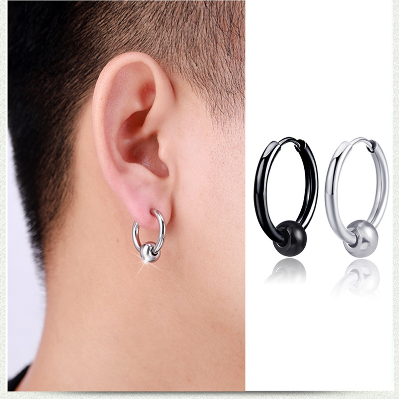 

Stainless Steel Circle Beads Drop Earrings Hip Hop Jewelry Piercing Jewelry Round Huggie Hinged Hoop Earrings