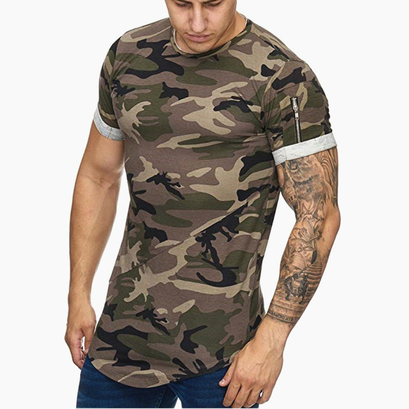 

Januarysnow New Men t-shirt Bodybuilding Slim O-Neck Short Sleeve tShirts Men Casual Joggers Fitness Camouflage Tees Tops Gyms Clothing, Black