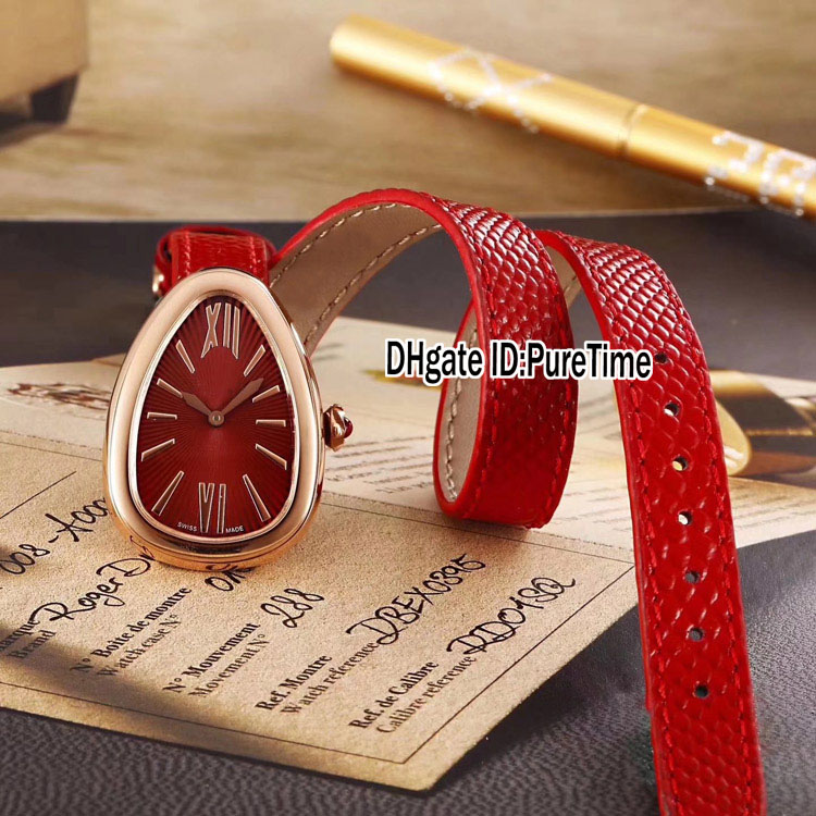 

New Fashion 102780 Rose Gold Red Dial Swiss Quartz Womens Watch Ladies Watches Lengthened Black Red White Green Brown Leather Strap 38d4, Bv38b (2)