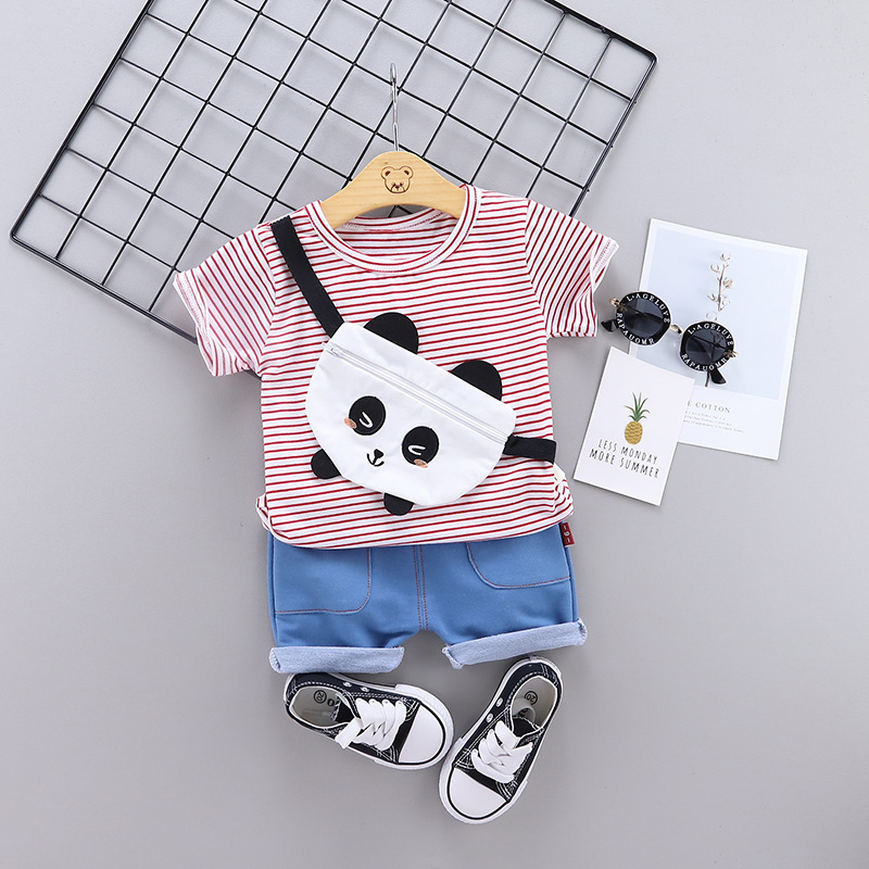 

Summer Baby Clothes Suit Children Pocket striped Boys Girls Cartoon T Shirt Shorts 2Pcs/set Toddler Casual Clothing Tracksuits, Ivory