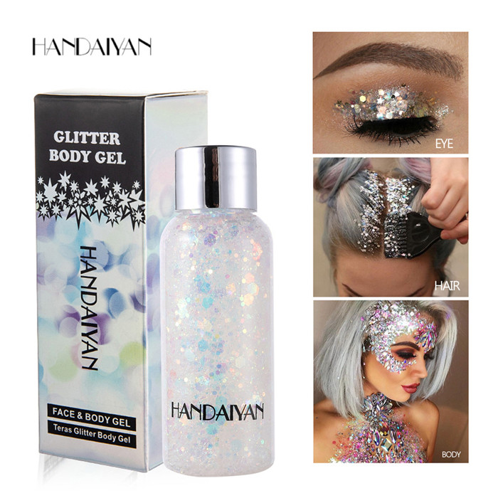 

HANDAIYAN Holographic Mermaid Glitter Eyeshadow Gel 9 Colors Body Face Eye Liquid Loose Sequins Pigments Makeup Cream Festival Gems 6pcs, As the pics showed