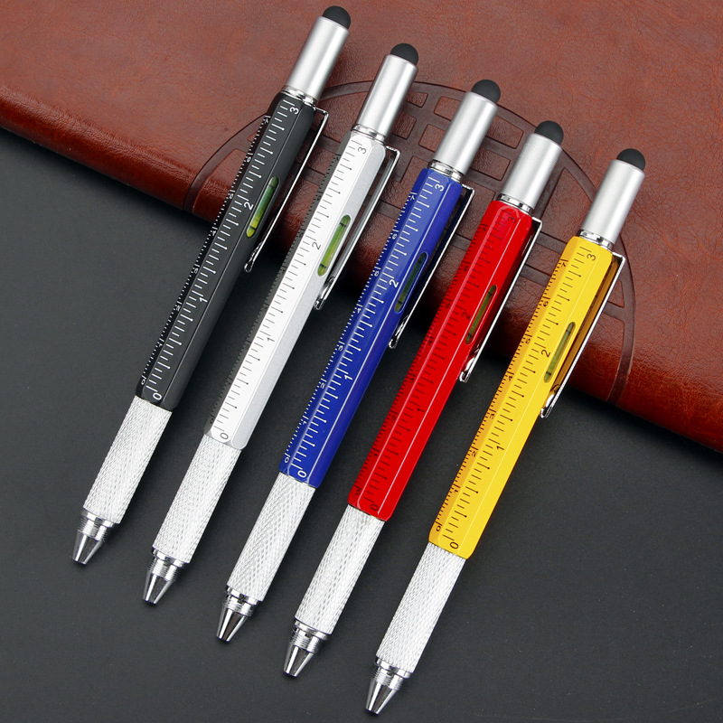 

Practical 6 in 1 Multi Screwdriver Pen Tool Ball Pen Stylus Phillips Lever Ruler Black Ink Men's Gift WJ048, Multi color