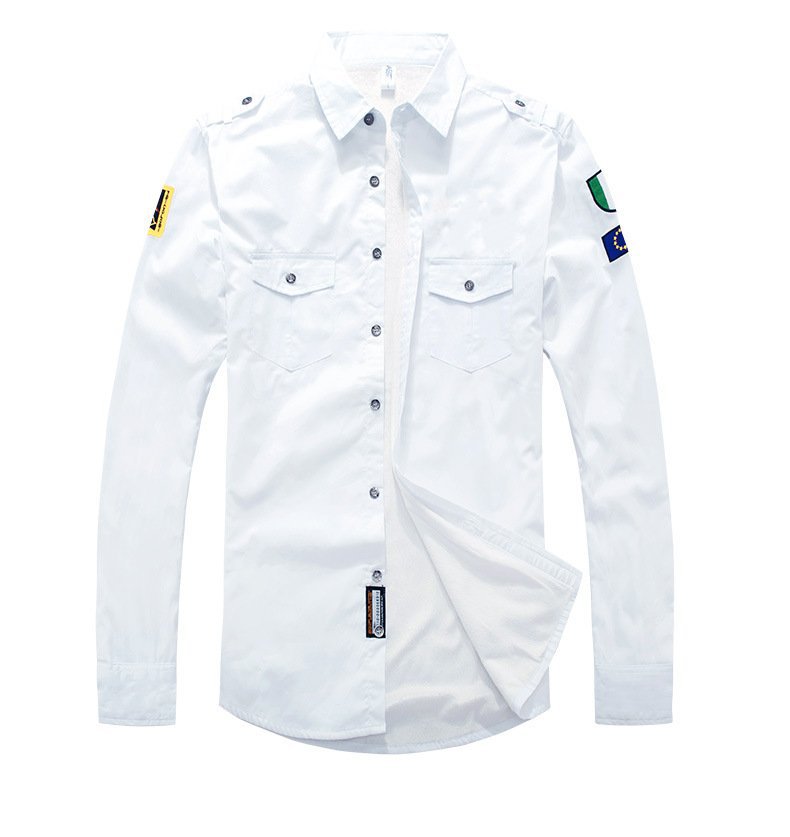 

2020 New Air Force One Military Flight Men's Long Sleeve Cotton Plus Velvet Shirt Casual Shirt Large Tide Men, White;black