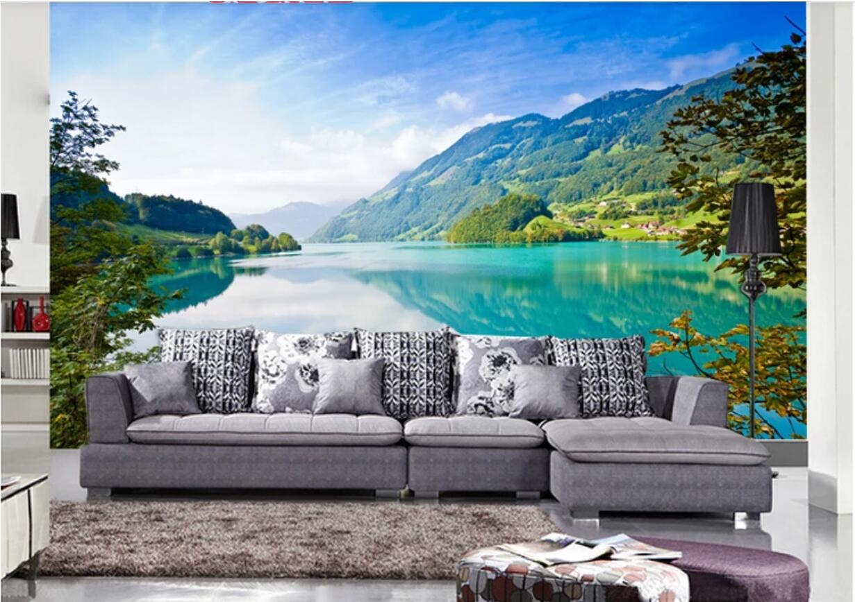 

3d wallpaper custom photo Rivers, lakes, landscapes, modern porch, TV background, wall painting wallpaper for walls 3 d, Sky blue