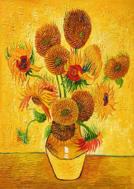 Still Life Canvas Prints Art Painting Vase with Fifteen Sunflowers by Vincent Van Gogh Flower Oil Reproduction for Kitchen Wall Decoration-image-449486127