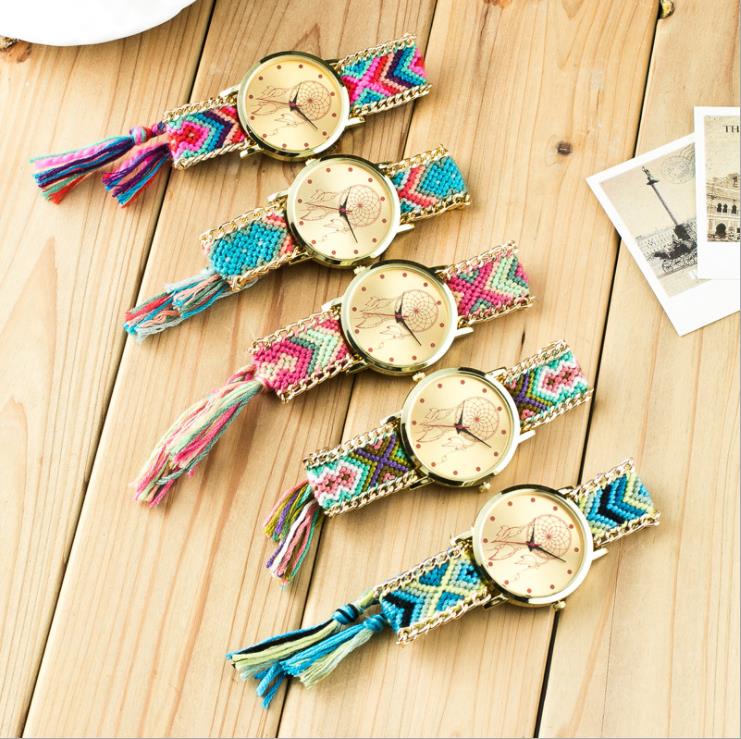 

Fashion Women Friendship Bracelet Watches Bohemian Handmade Braided Rope Watch Quartz Watches Relogio Feminino Dropshipping, Mix color