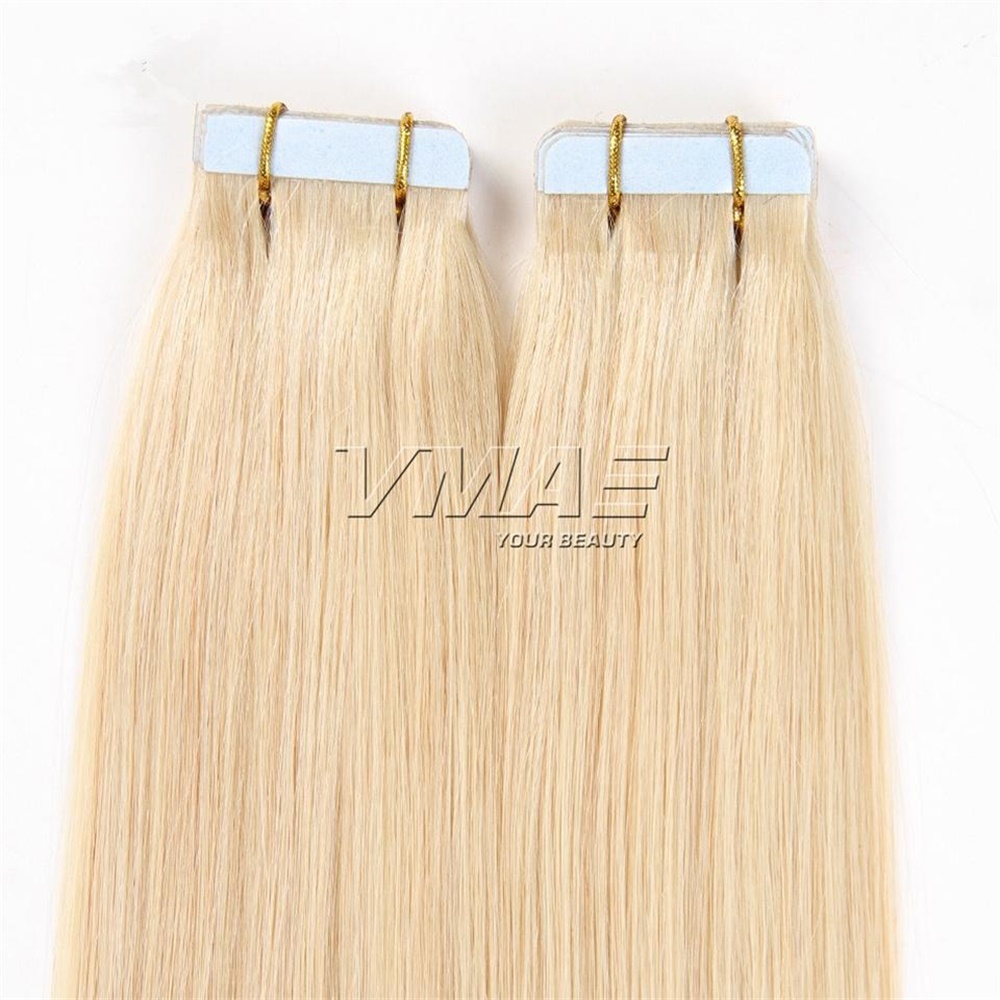 

Russian Natural Color Blonde 22 to 28 Inch Straight Double Drawn Skin Weft Virgin Remy Human Hair Extension Tape In cuticle aligned, #1b