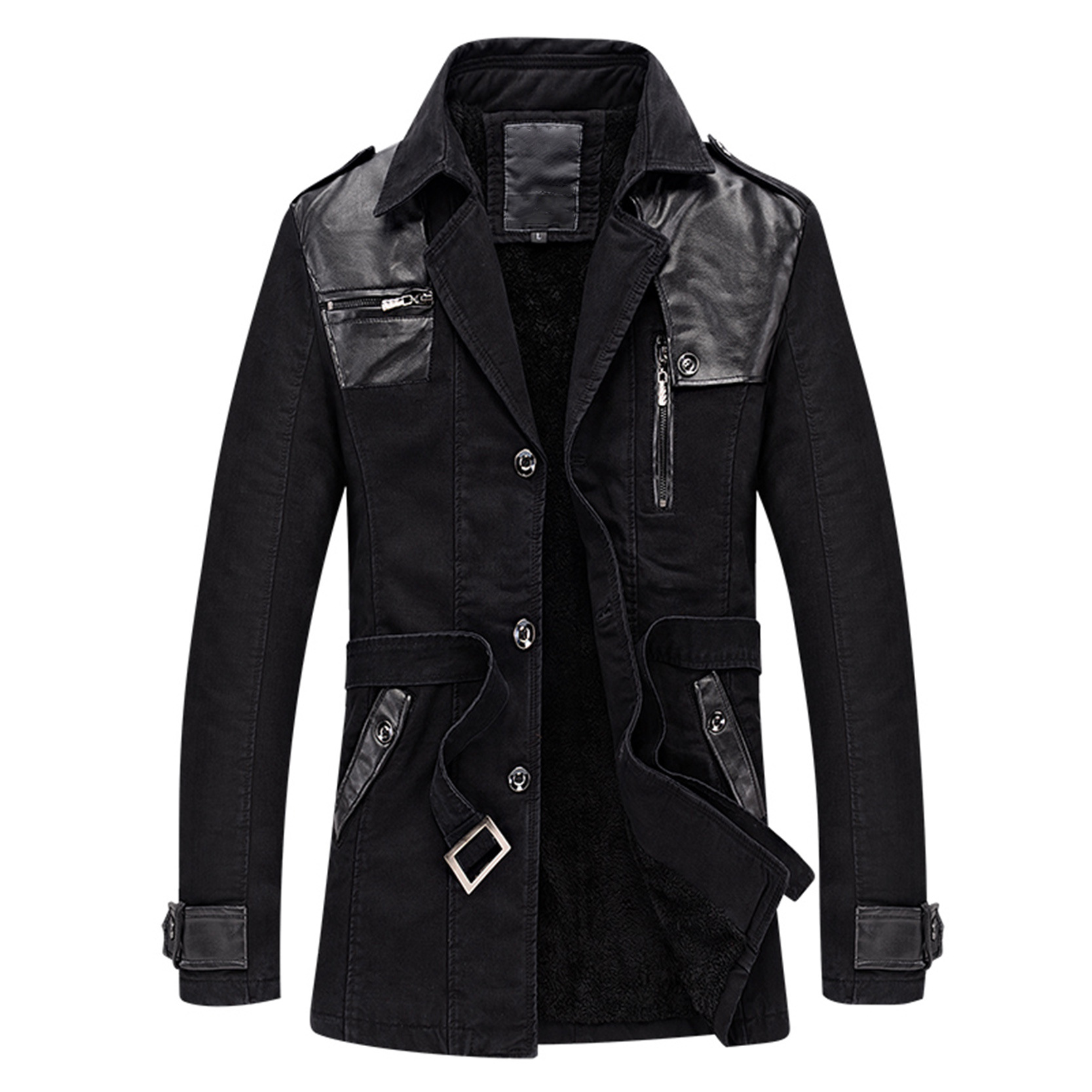 

new winter 2019 men's fashion trend of foreign trade a long section of decorative buttons plus cotton windbreaker jacket male, Khaki