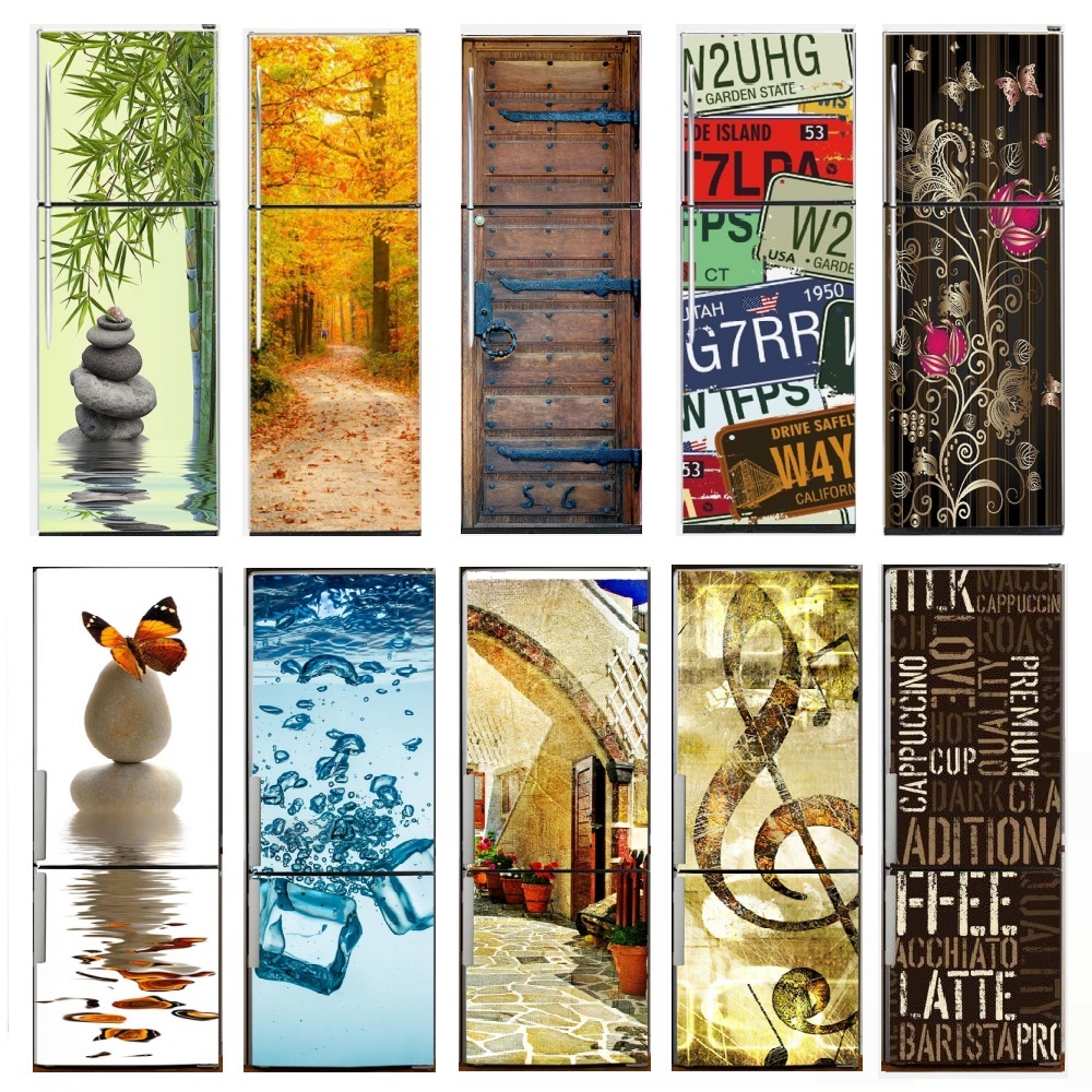 

3D Dishwasher Fridge Sticker Refrigerator Wrap Freezer Skin Art Fridge Door Cover Wallpaper Home Living Kitchen Accessories T200610