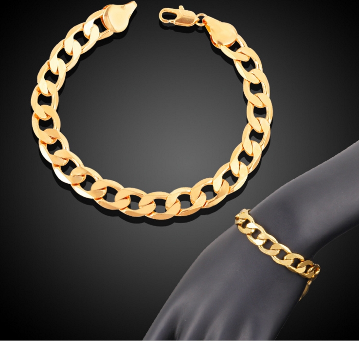 Trendy Hip-hop 18K Real Gold Plated Men/Women 1+1 Figaro Chain Bracelets Fashion Costume Bracelets Jewelry for men women-image-475965823