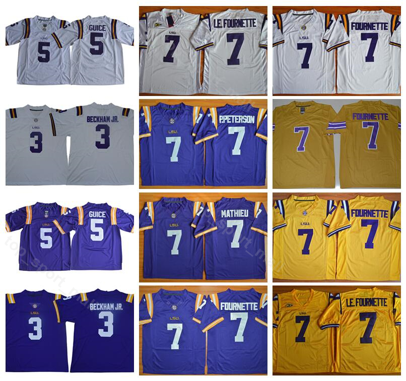 

NCAA Men LSU Tigers College Jerseys Football 3 Odell Beckham Jr 5 Derrius Guice 7 Leonard Fournette 7 Mathieu Stitched Purple Yellow White, 7 yellow