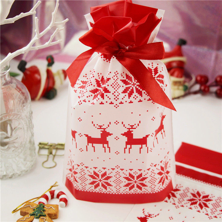 

10 Pieces White Red Santa Claus Elk Gift Bags Candy Bags Merry Christmas