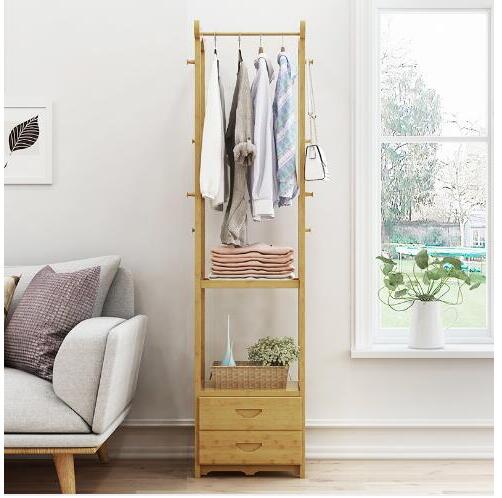 Bamboo Clothes rack Bedroom Furniture landing simple clothing shelf provincial space multi-functional creative collection cloth racks-image-517256806