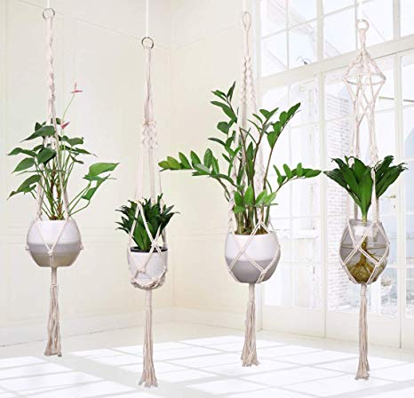 

4Pcs Macrame Plant Hanger Handmade Woven Cotton Plant Holder Wall Hanging Planter Basket for Indoor Outdoor Garden Patio Balcony Ceiling Dec