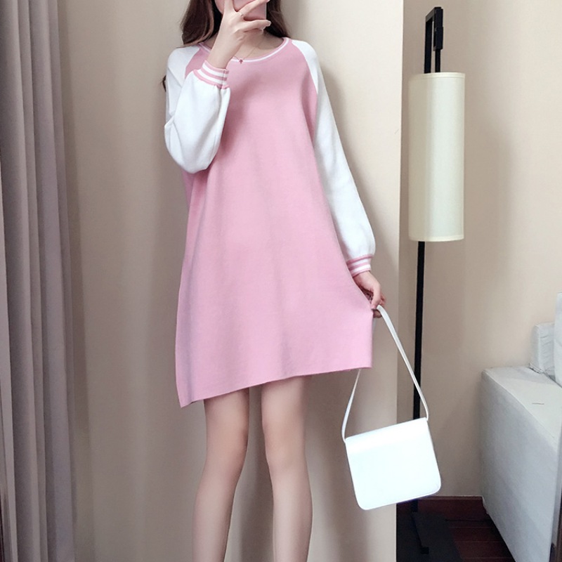 

Women O-Neck Sweater Dress Casual Fashion Women Shirt Dress Long Sleeve Long Shirt, Pink