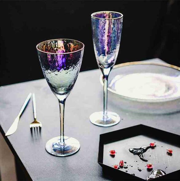 Iridescent color tripe cup Phnom Penh hammerhead brilliant glass domestic goblet red wine glass cup champagne glasses wine glass-image-518068475