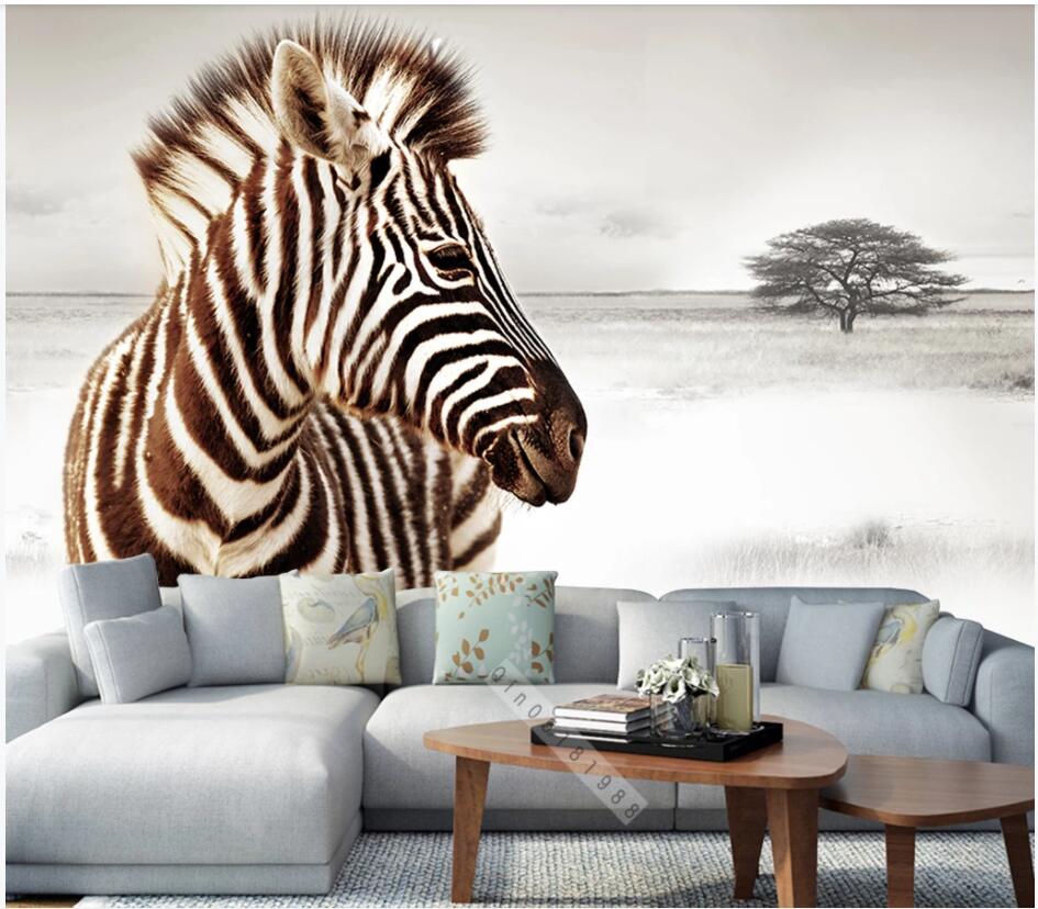 

3d wallpaper custom photo mural Grassland zebra nature landscape background home decor living room 3d wall murals wallpaper for walls 3 d, Non-woven wallpaper