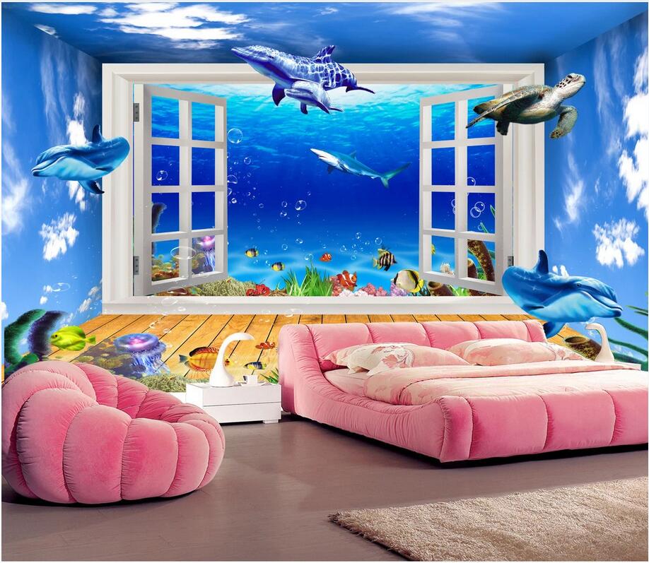 

3d wallpaper custom murals photo 3D space aquarium romantic dolphin TV background wall home decor wall art picture wallpaper for walls 3 d, Non-woven