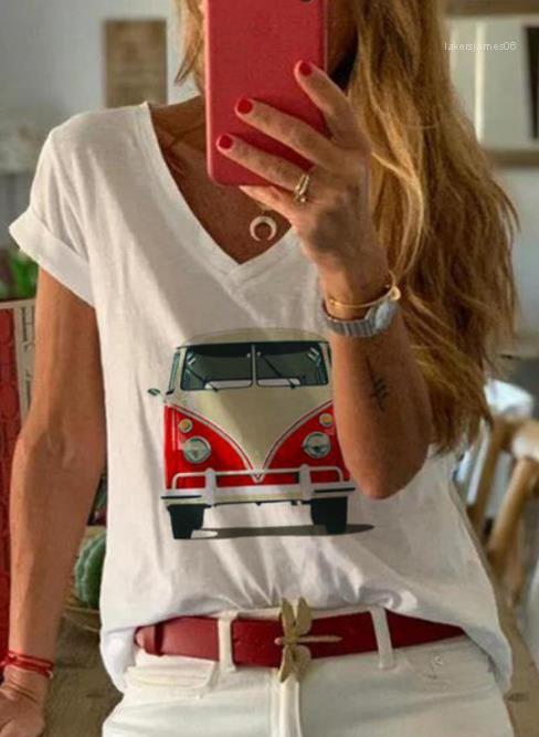 Womens Tshirts Fashion New Breathable Plus Size Designer Summer Short Sleeve Female Clothing Printed V Neck
