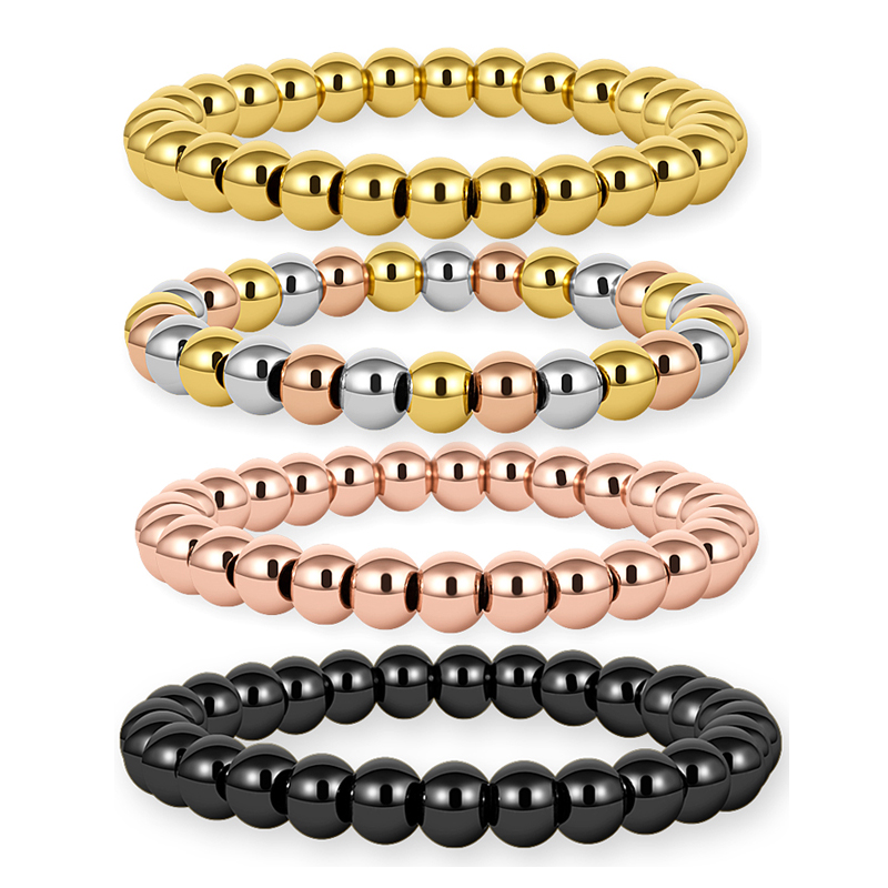 

6/8mm Stainless Steel Gold Color Beaded Bracelets & Bangles for Women Men Jewelry Biker Bicycle Bead Stretchable Bracelet
