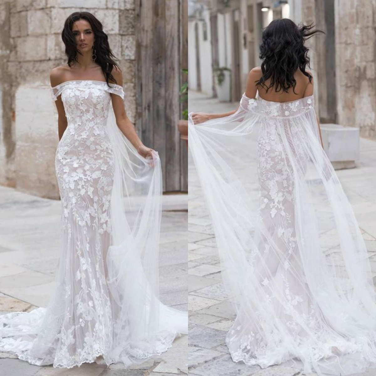 tulle off the shoulder wrap