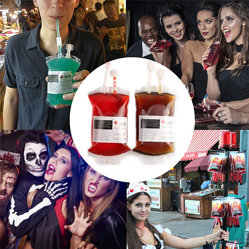 

Clear Halloween Food Grade PVC Drink Bag The Vampire Diaries Cosplay Blood Bag Props Halloween Decoration Supplies